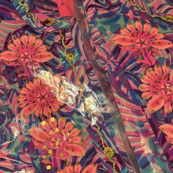 NWT LILLY PULITZER ROSSI CAFTAN/COVER TURQUOISE OASIS SHELLEIDOSCOPE - Picture 5 of 9